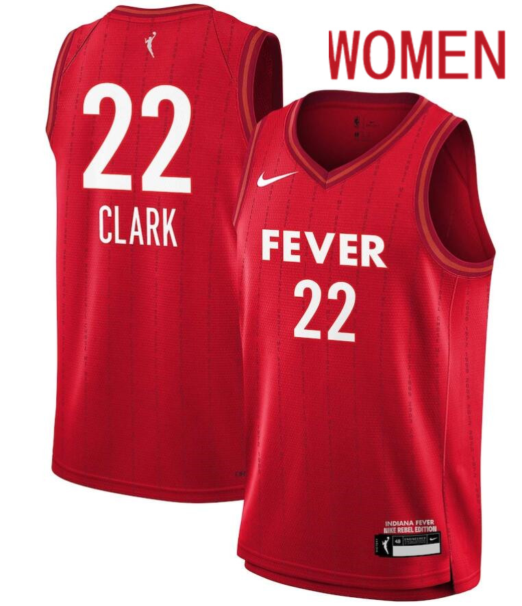 Women  Indiana Fever #22 Caitlin Clark Nike  2024 WNBA Draft Rebel Edition Victory Red Jersey